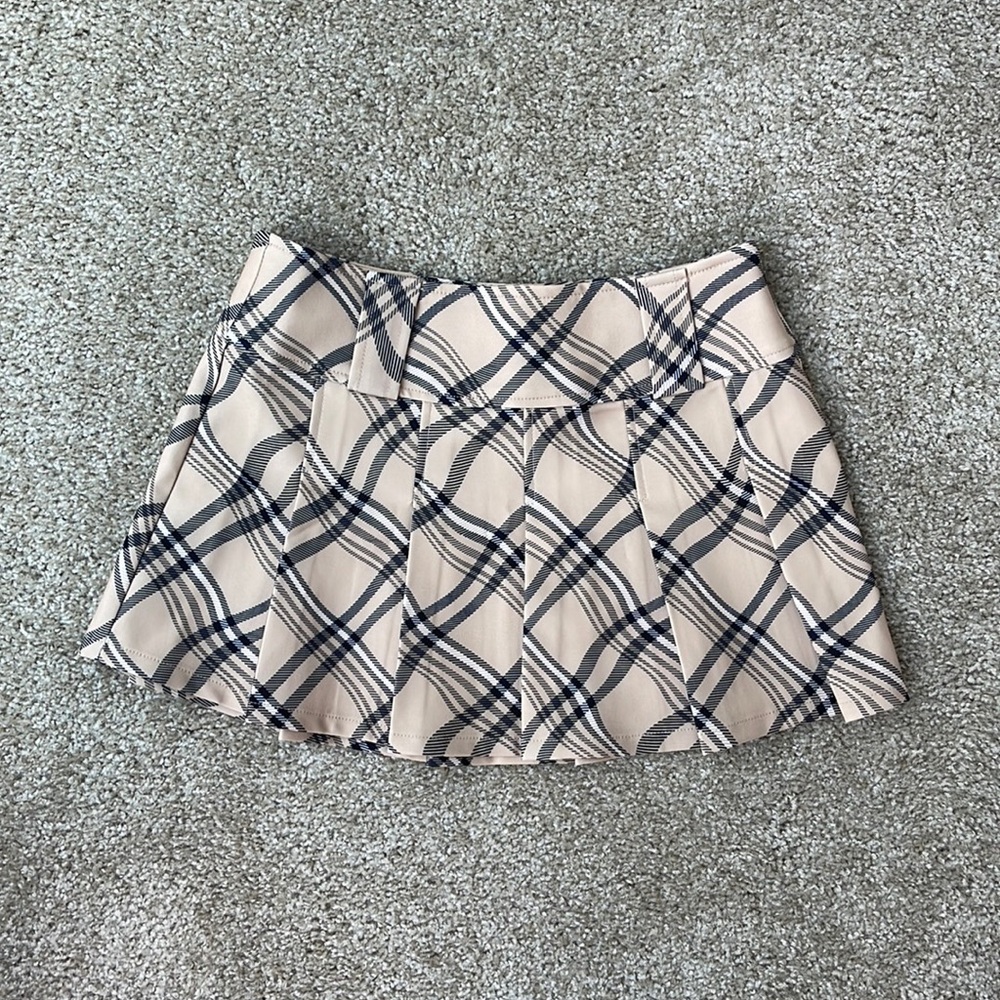 I.AM.GIA Beige & Black Plaid Mini Skirt